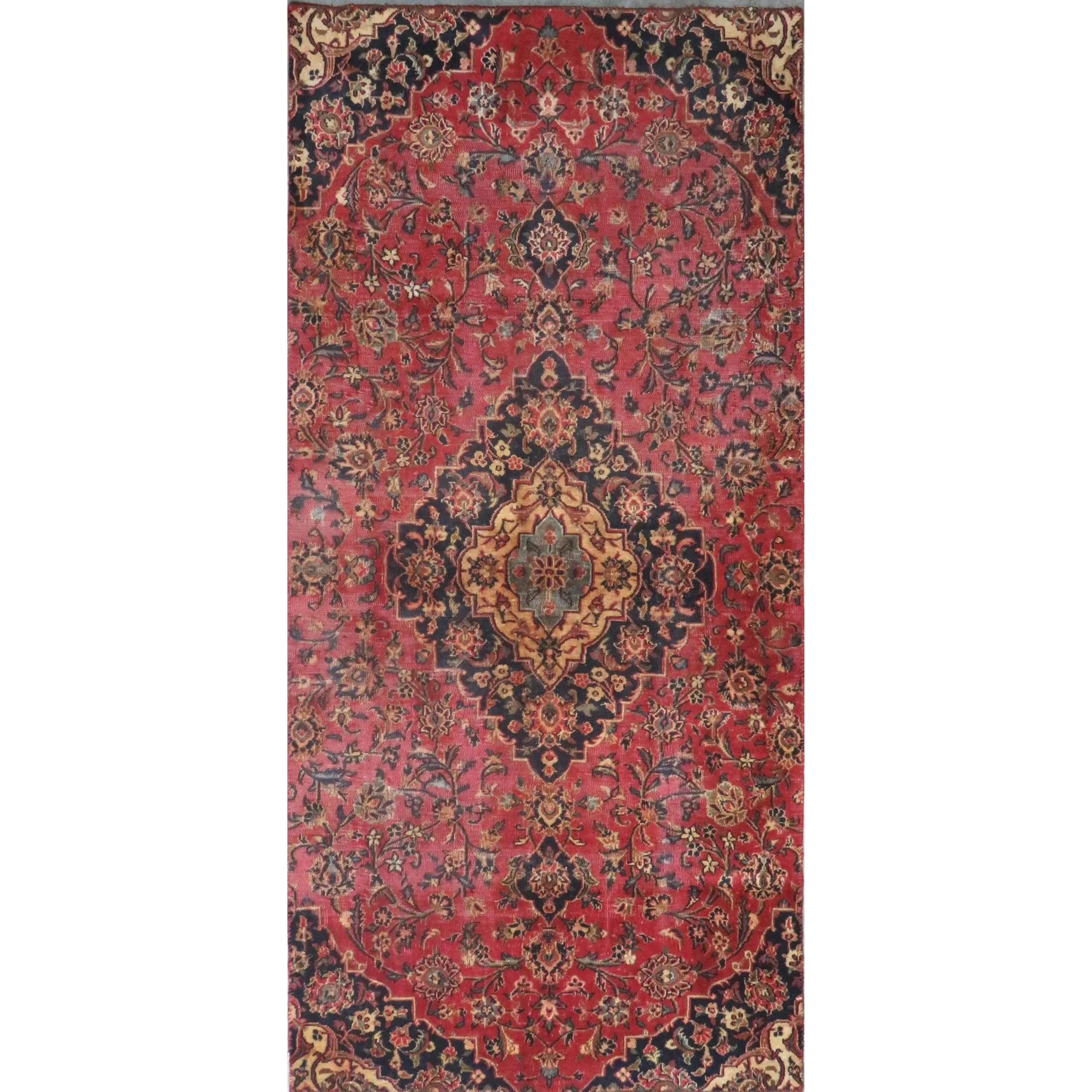 One Of The Kind Hand-Knotted Persian Wool Rug _ Luxurious Vintage Design, 8'0" x 3'0, Artisan Crafted